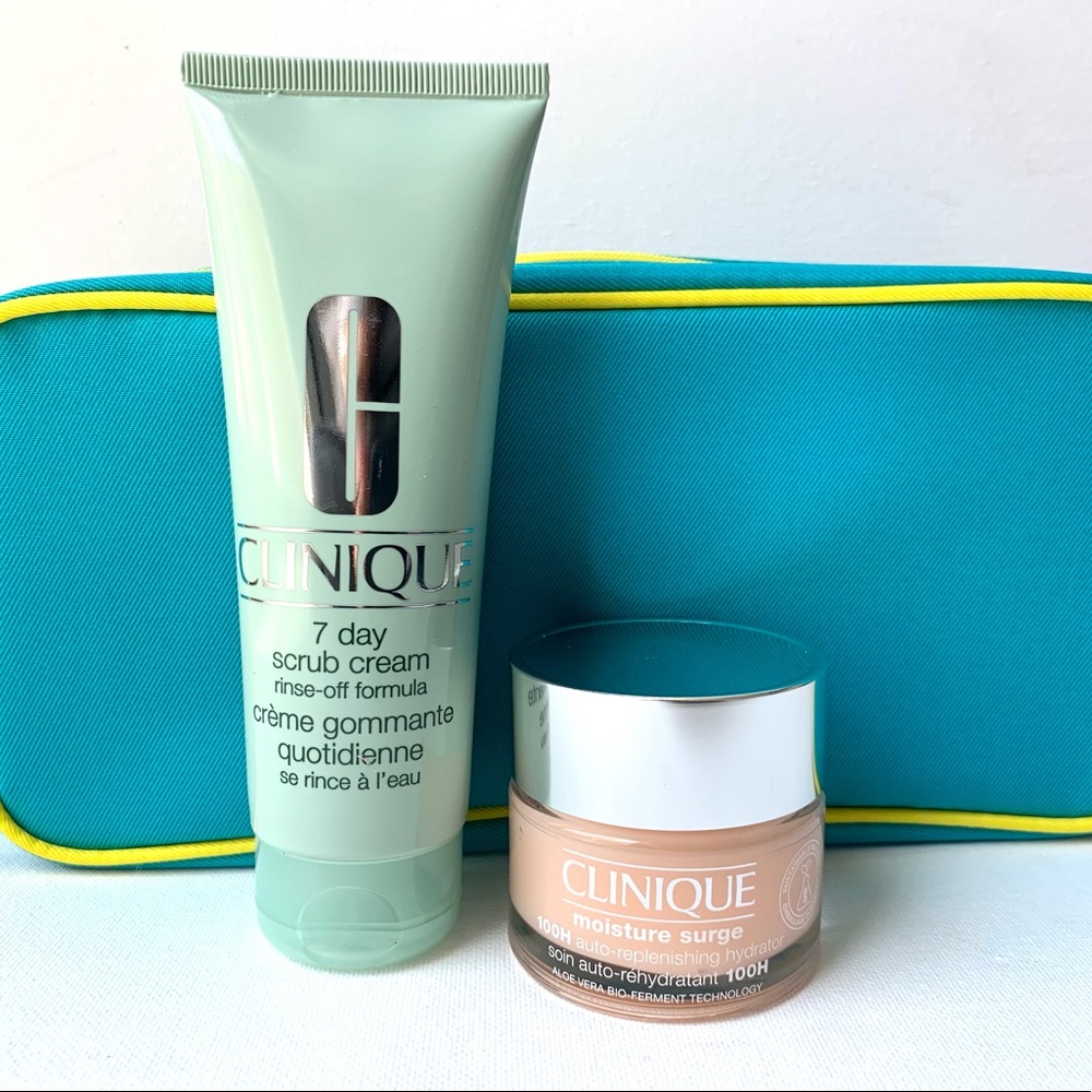 CLINIQUE 7 DAY SCRUB & MOISTURE SURGE SET WITH BAG-FULL SIZE-NIB